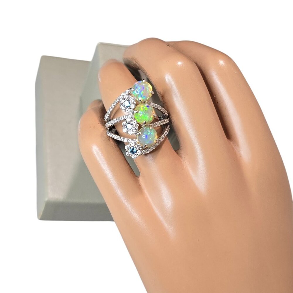 Carol Brodie MLD Signed Sterling Silver Opal Multi Cubic Zirconia Ring Size 9